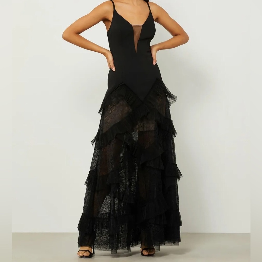 BCBG MaxAzria Ruffle skirt evening gown